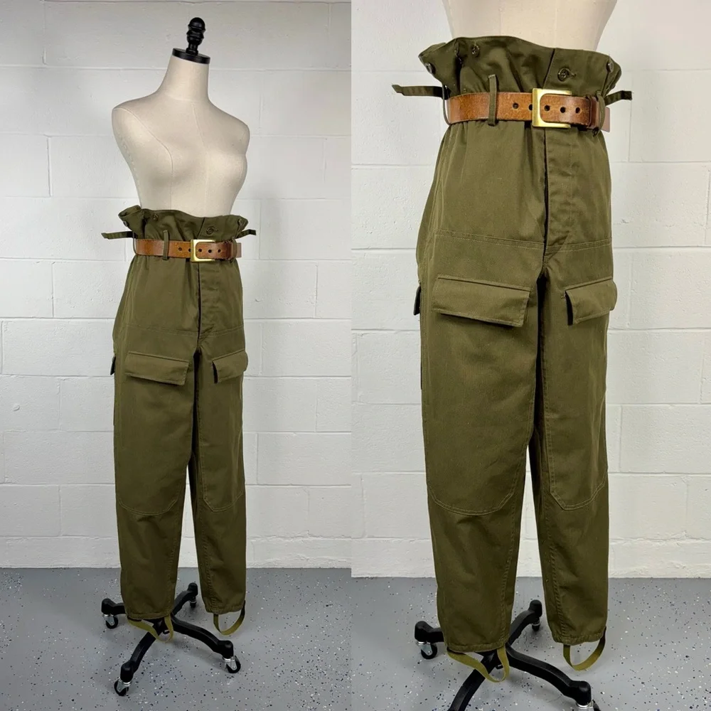 Vintage 80s Czech Army M85 Combat Cargo Pants Khaki Cotton Double Knee XL 40x32